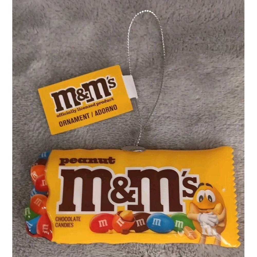 M&M's‎ Peanut Candy Ornament Plastic Yellow Bag Wrapper Christmas 4"